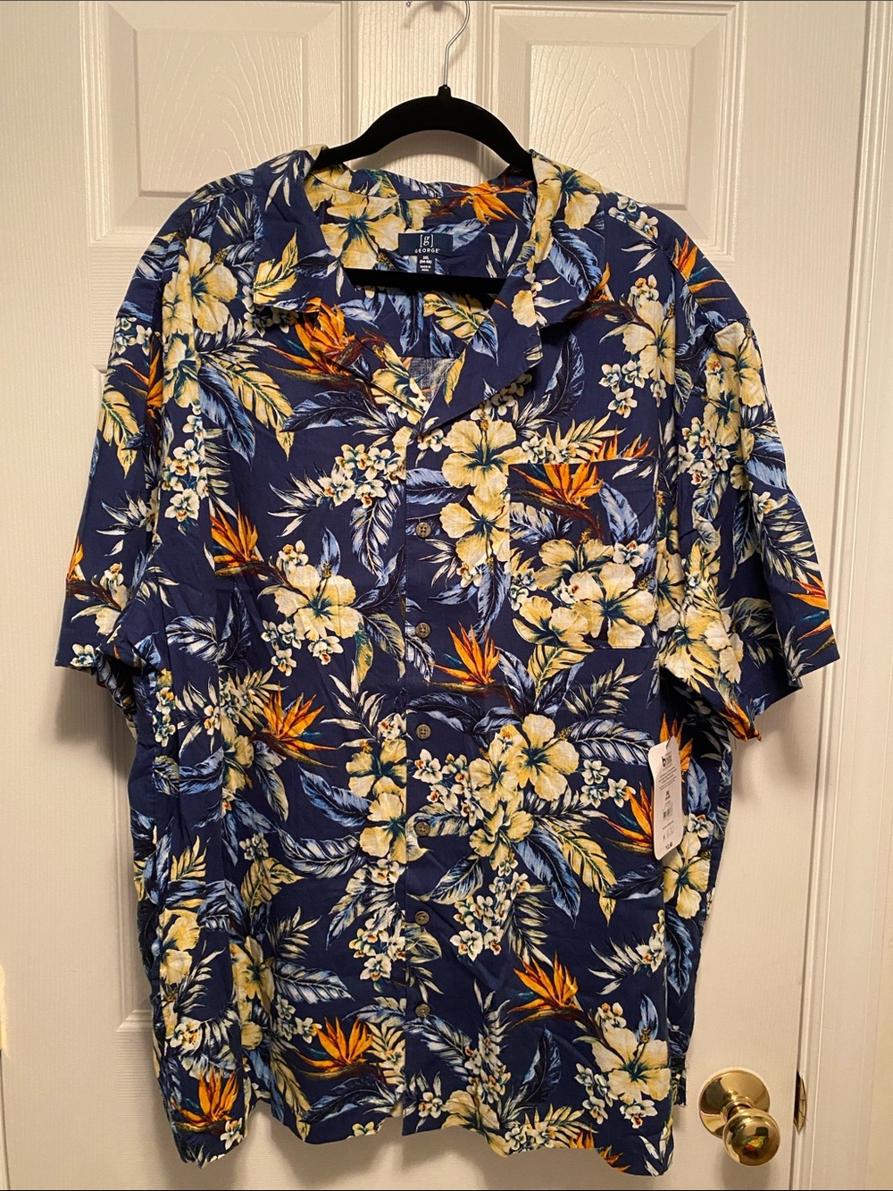 George Men’s Navy Tropical Short-Sleeve Button-Down Camp Shirt…
